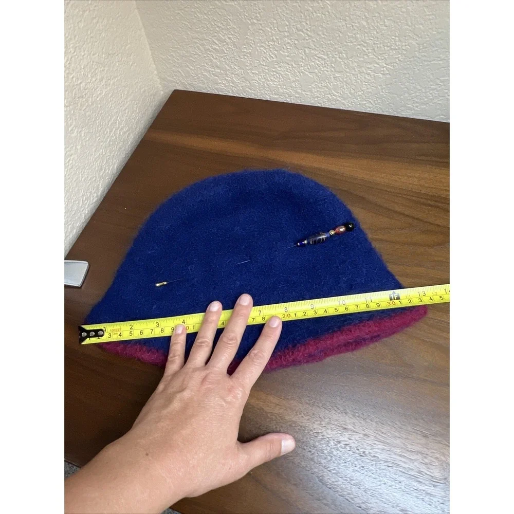 VTG Blue Tweed Wool Cloche Hat Winter Felted Wool Hat Pink Trim With Hat Pin OS